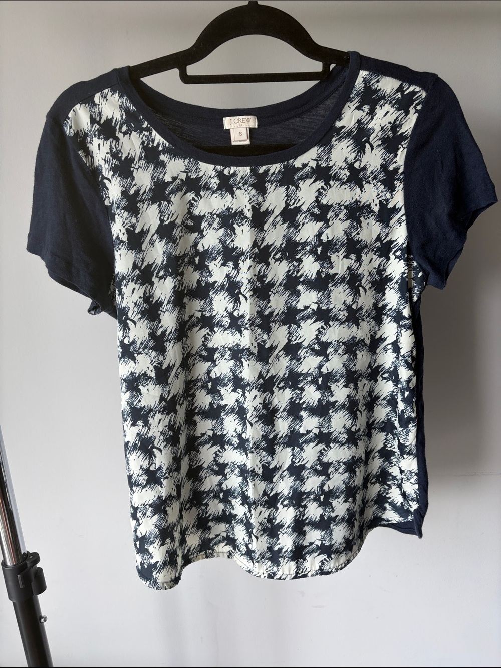 J. Crew Navy and White Short-Sleeve Patterned Tee